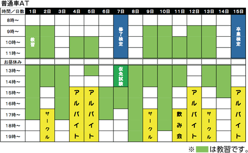 普通車ATのスケジュール