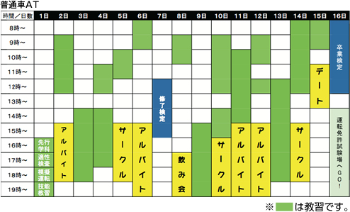 普通車ATのスケジュール