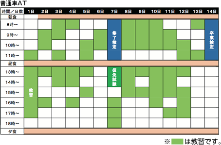 普通車ATのスケジュール